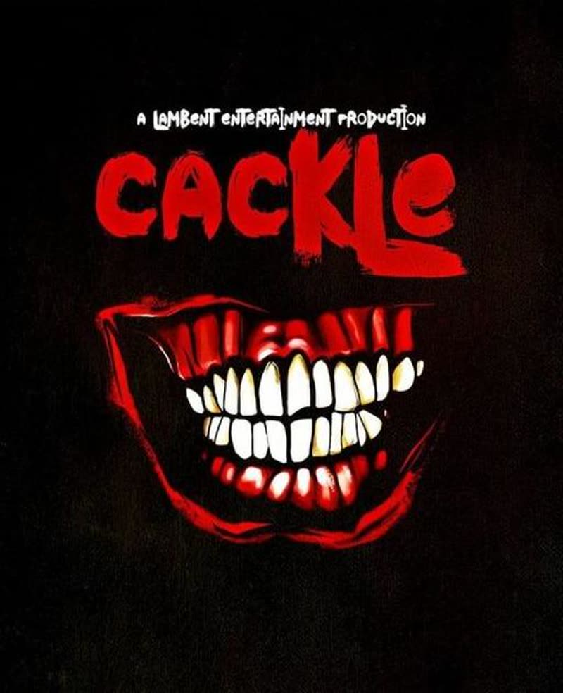 Cackle poster: a red grinning mouth on black